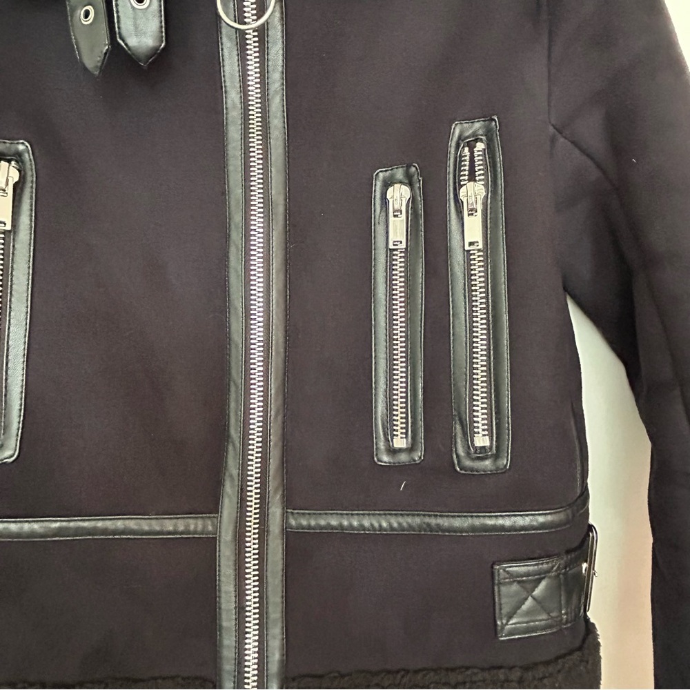 Zara Shearling Zip Up Cropped Jacket with Silver Hardwear - Picture 8 of 9